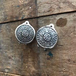 Vintage Taxco earrings Mexican silver sun Aztec